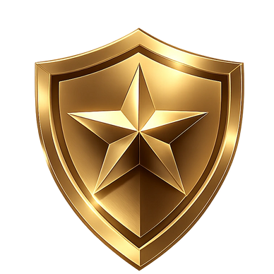 Golden shield with a raised star emblem in the center.