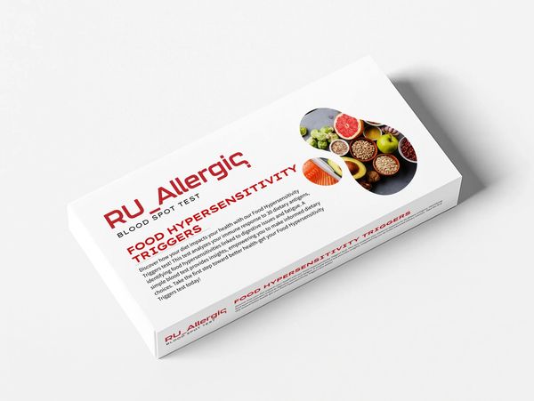 RU Allergic blood spot test kit for food hypersensitivity triggers.