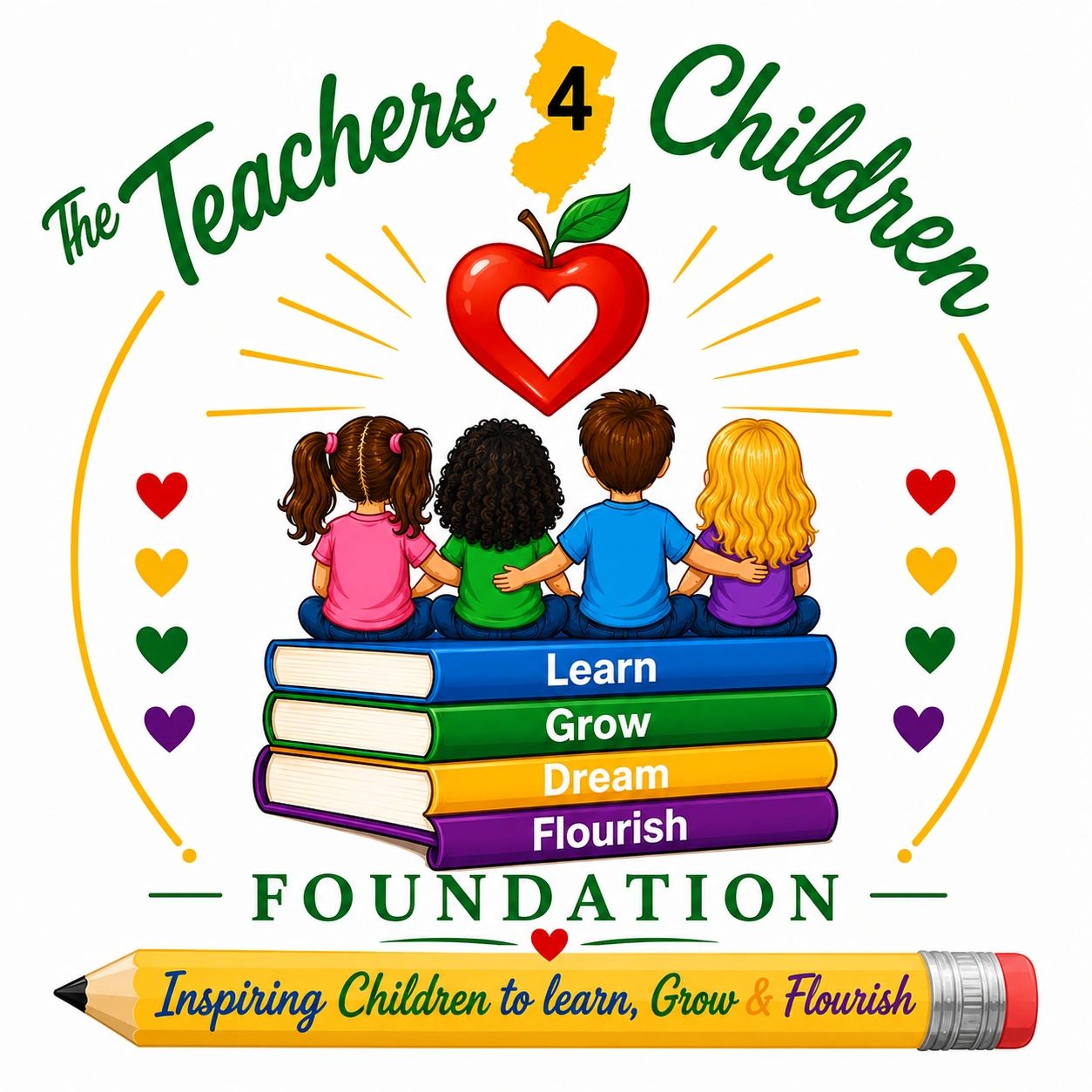 Logo of Teachers 4 Children Foundation with children and books.