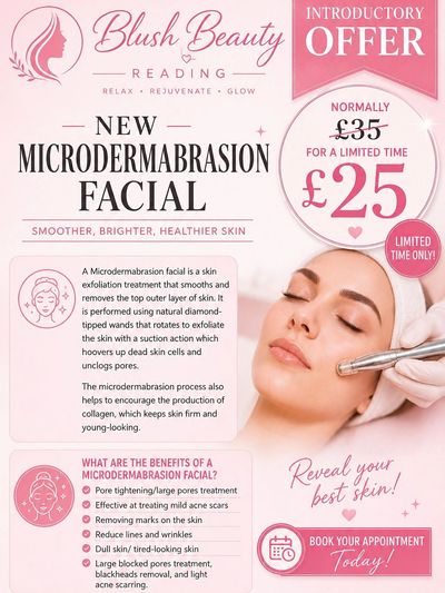 Promotional flyer for a microdermabrasion facial offer with details and benefits.