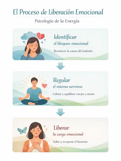 Proceso de liberación emocional con tres pasos.