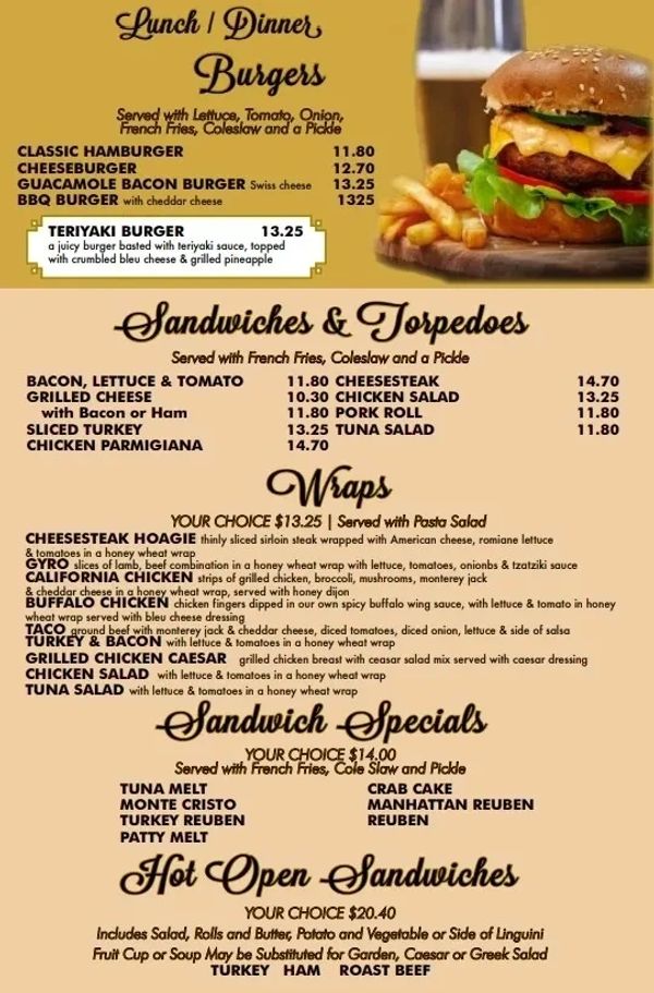 Golden Dawn Diner Burgers, Sandwiches, Wraps Menu