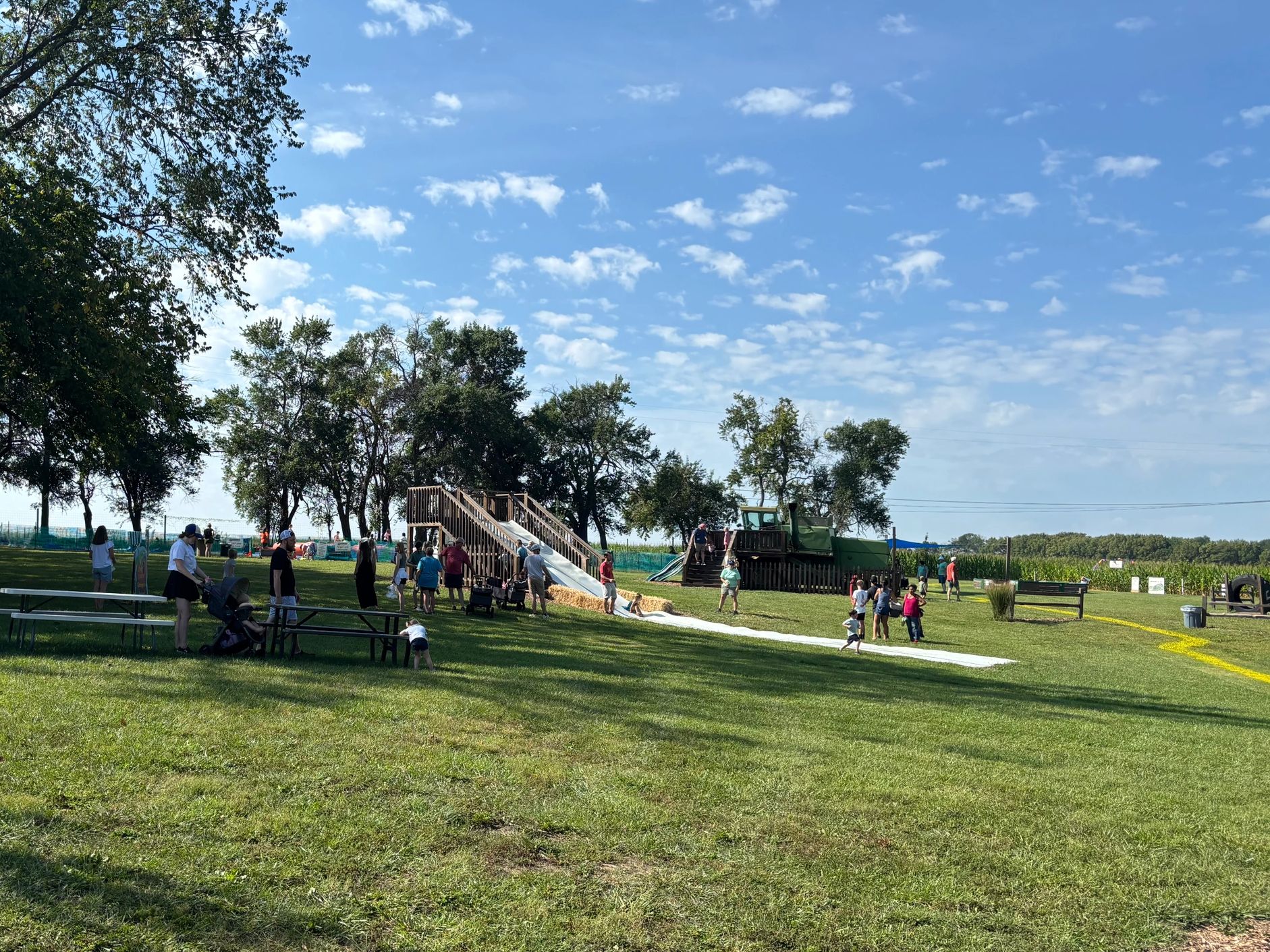 Play area with slides and children 