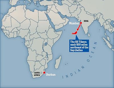 SS TILAWA
TILAWA 1942
HMS Birmingham 
Japanese submarine I-29 Torpedo 
Silver Bars 2391
Cargo