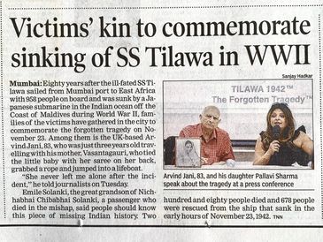 SS Tilawa
Tilawa 1942
The Forgotten Tragedy
Times of India
Emile Solanki
80th Commemoration