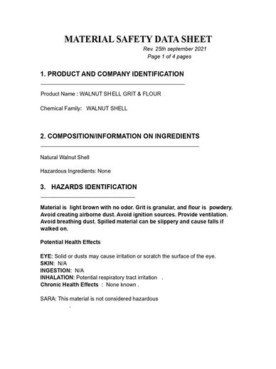 CRUSHED WALNUT SHELLS MSDS 1