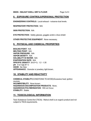 CRUSHED WALNUT SHELLS MSDS 3