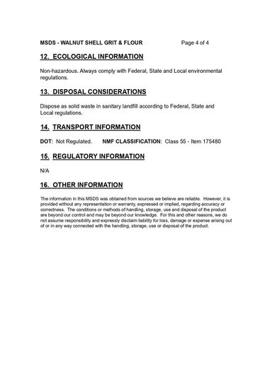 CRUSHED WALNUT SHELLS MSDS 4