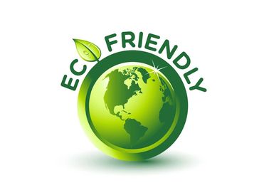 Green picture of the earth with the words Eco-friendly above.