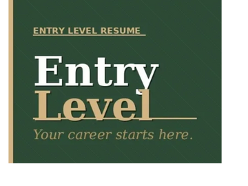 Entry level resume guide with the phrase 'Your career starts here' on a green background.