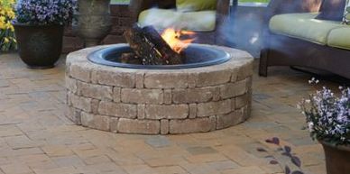 Fire pit burning on patio