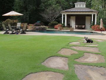 Green lawn with stepping stones