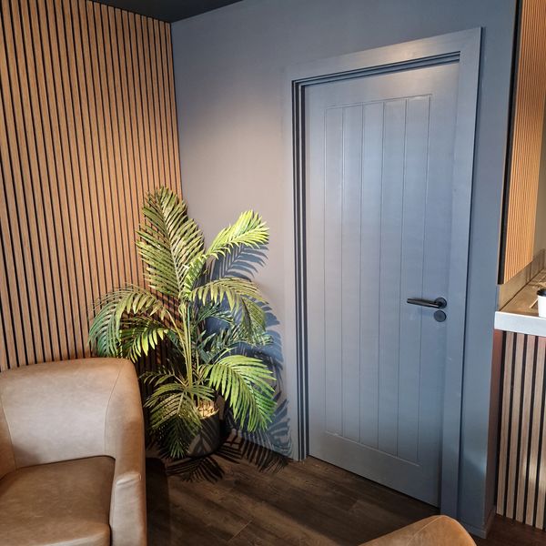 Wall panelling, door hanging and flooring in No.4 Cocktail bar, Truro