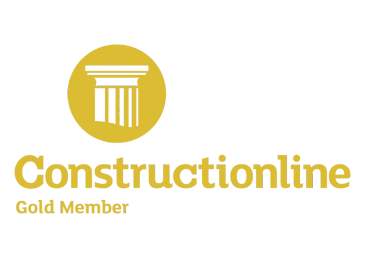 Logo of Constructionline with a gold pillar icon and text.