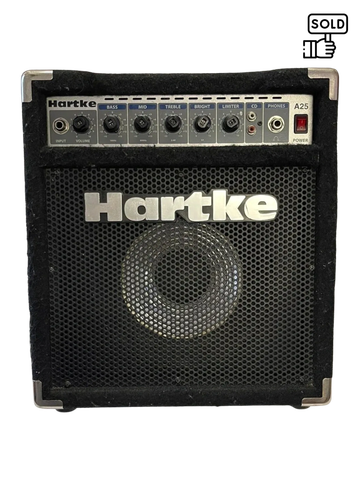 Hartke A25 bass amplifier with control knobs and speaker grille.