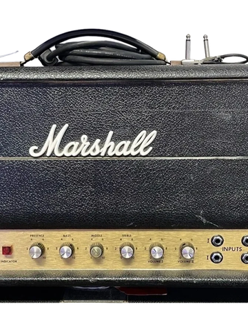 Vintage Marshall guitar amplifier with control knobs and input jacks.