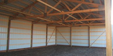 Pea gravel or clean crushed rock are ideal floor materials for pole barns and equipment sheds.  