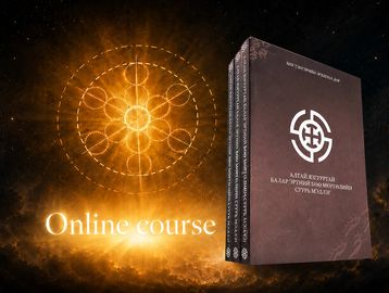 Online course book with mystical symbols.