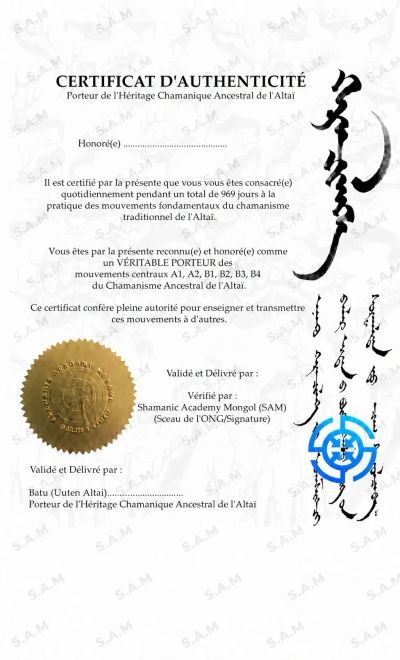 Certificate of authenticity for shamanic heritage of Altai.