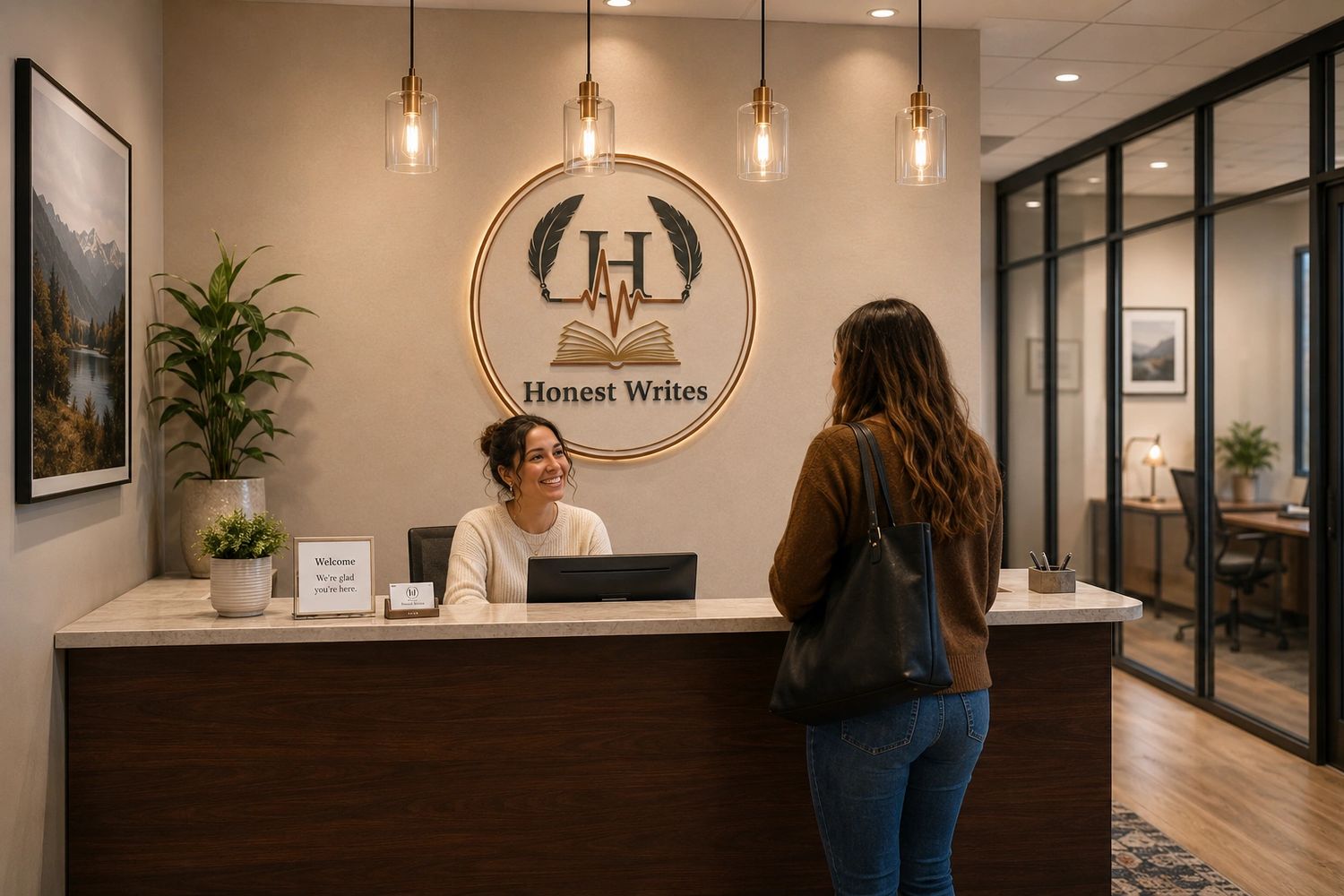 Receptionist greeting a customer