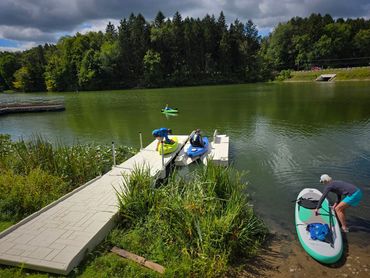 Wave Armor floating dock and kayak launch on Mogadore Reservoir in Ohio.