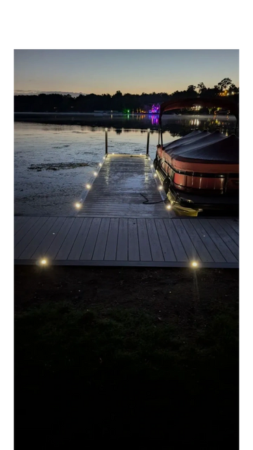 Custom WearDeck dock with integrated lighting on Mud Lake in the Portage Lakes, Ohio.