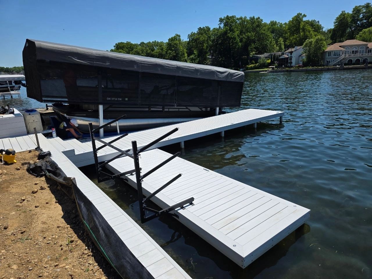 Custom built Weardeck fixed dock with the new Pro Air Lift Port installed in Portage Lakes Ohio