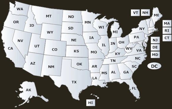 Map of painting contractors in USA by states