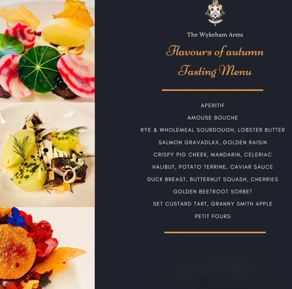 The Wykeham Arms autumn tasting menu with elegant dishes and vibrant plating.