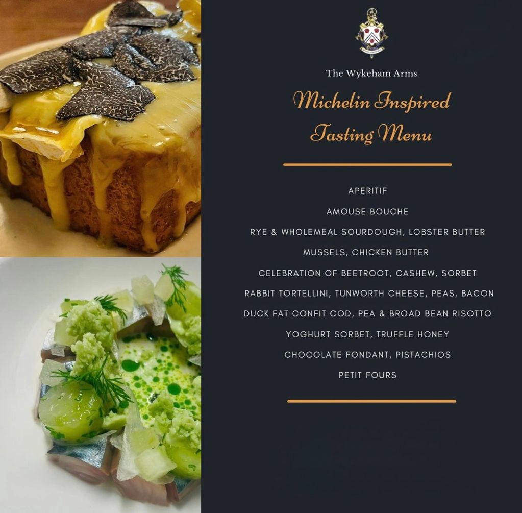 Michelin inspired tasting menu with gourmet dishes and elegant plating.