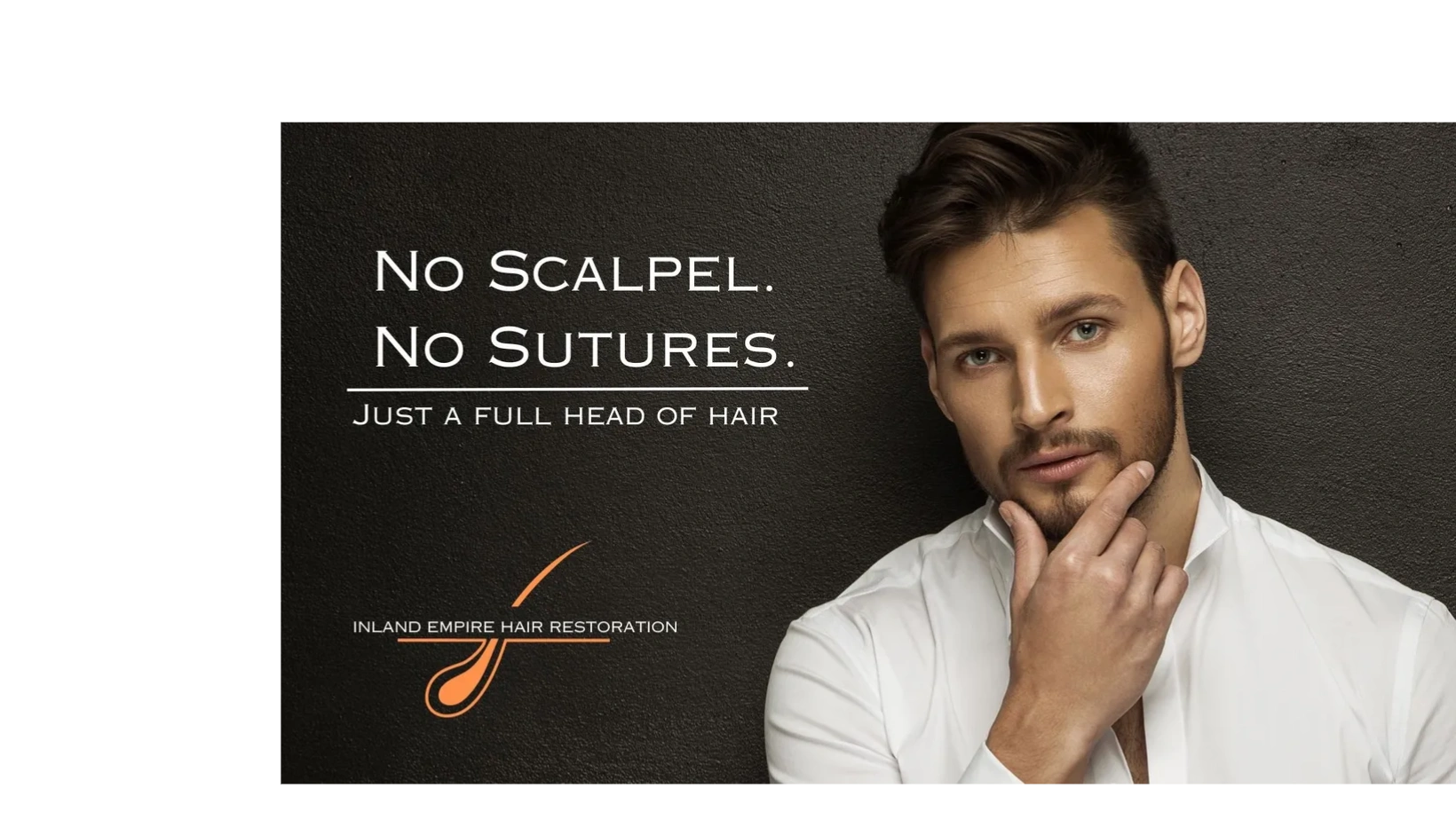 Man with his hand on his chin Inland Empire Hair Restoration logo.
