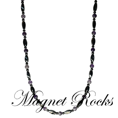 White Magnets, Amethyst, Porcelain and Crystal Magnetic Beaded  Necklace-M0115-WAP