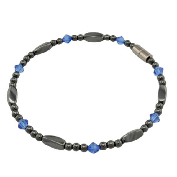 Magnet Rocks Anklet, Magnetic Hematite Sapphire Crystal by Swarovski® and a Magnetic Jewelry Clasp.