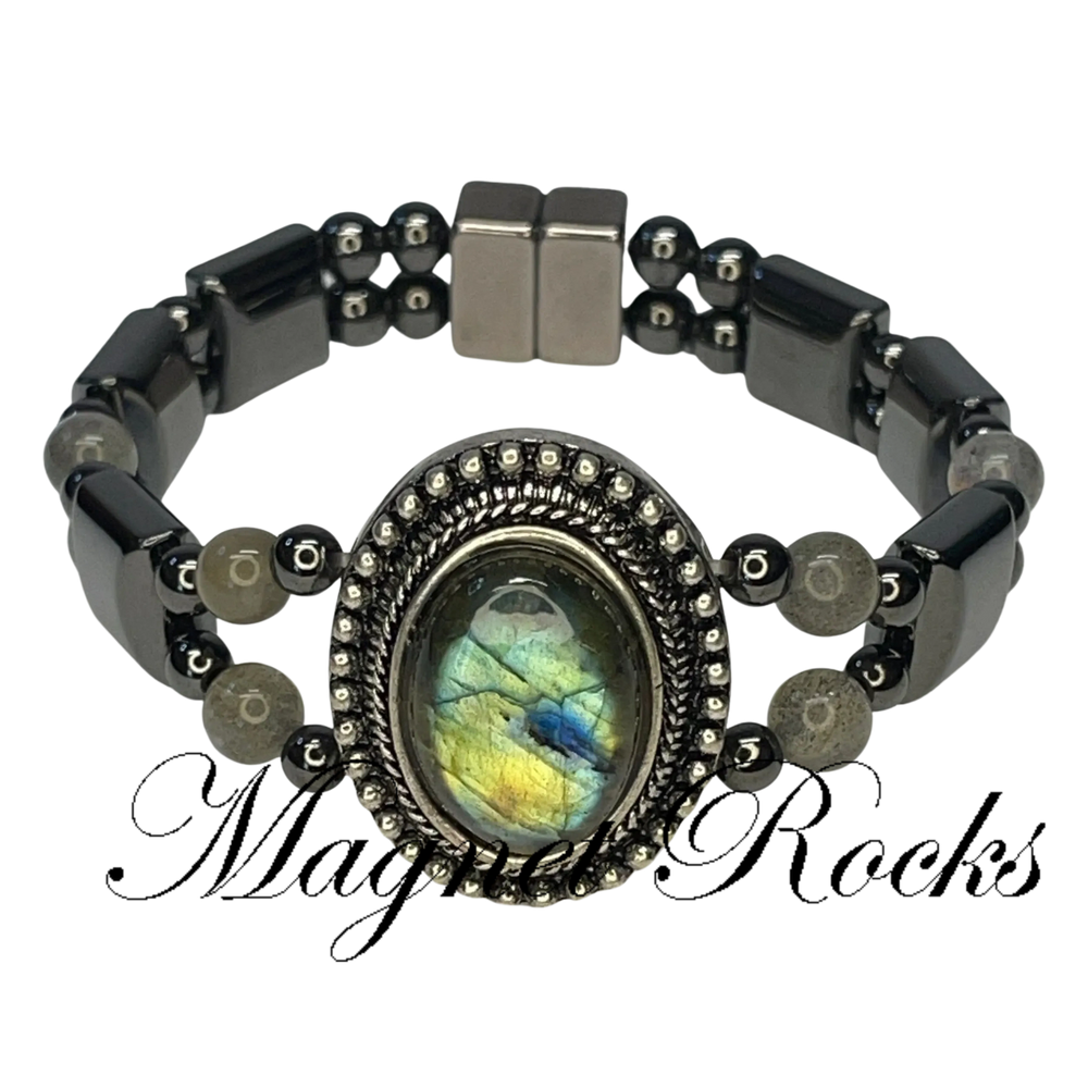 Labradorite Hematite Magnetic Bracelet has Labradorite Magnetic Hematite and Magnetic Jewelry Clasp.
