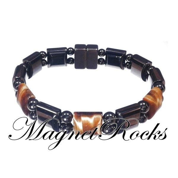Bracelet design that features Magnetic Hematite, Golden Tiger Eye and a Magnetic Jewelry Clasp.