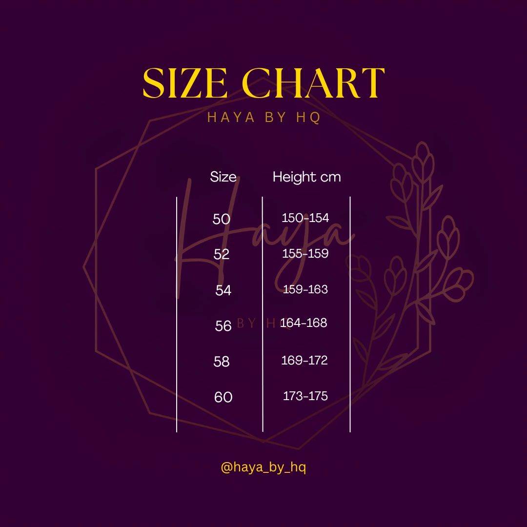 Size Guide for our abayas