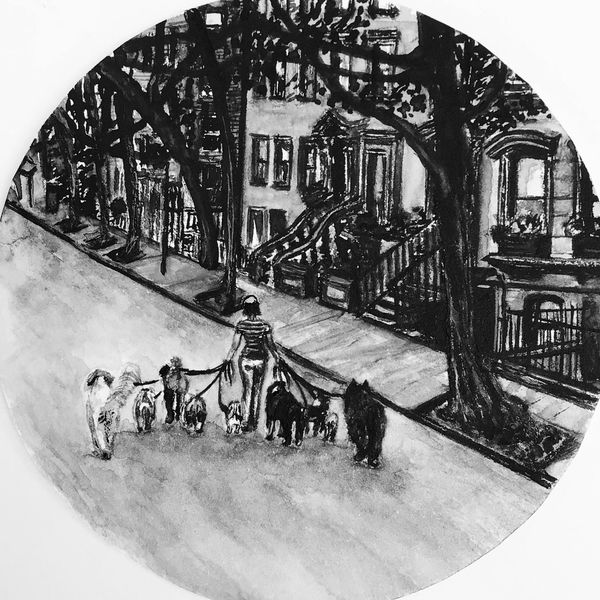 Dog walking by Edmonton, AB artist Elizabeth Commandeur