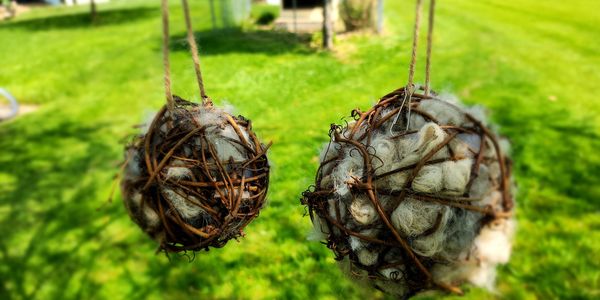 4 inch and 6inch nesting balls filled with some of our own goat cashmere and alpaca fiber