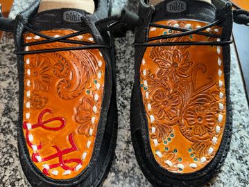 Hand Tooled Leather Hey Dude loafers  with personalization