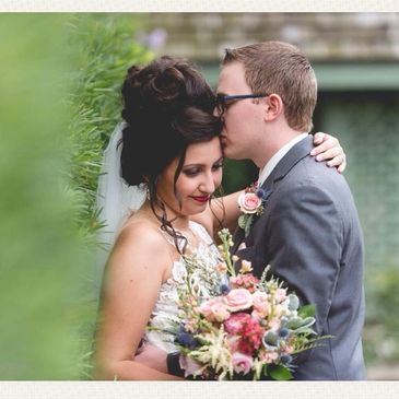 Happy bride and Groom, wildflower wedding