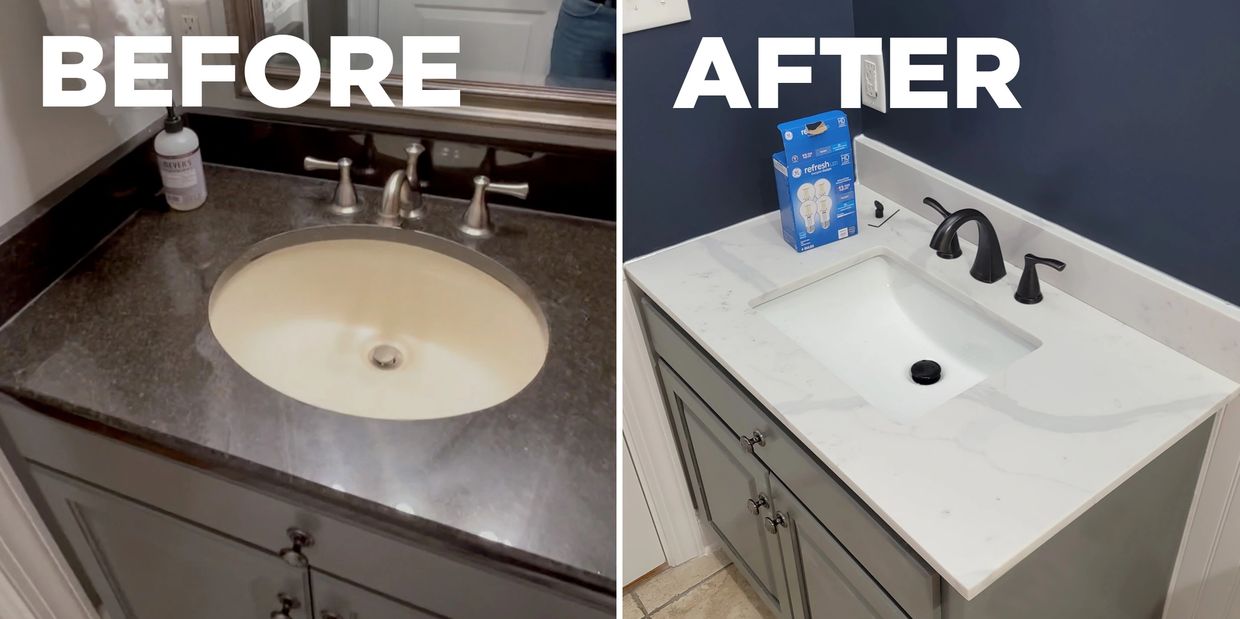 bathroom sink remodel renovation faucet replacement marble counter top