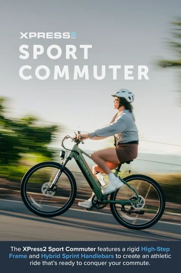 Person riding the XPress2 Sport Commuter bike outdoors.