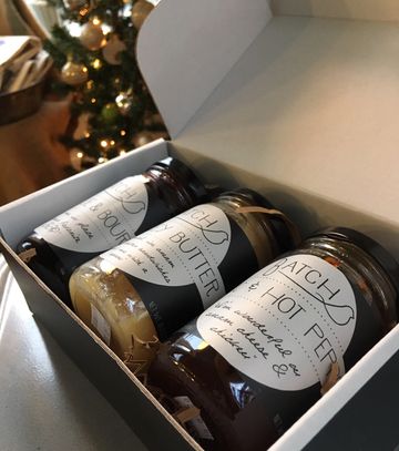 Black Label Gift Box containing Monkey Butter, Black Blue and Bourbon, and Garlic and Hot Pepper