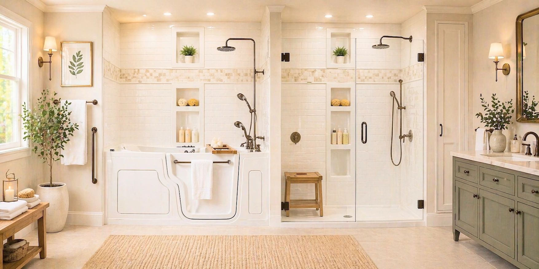 Choose a luxury walk-in tub, a spacious accessible shower, or both.