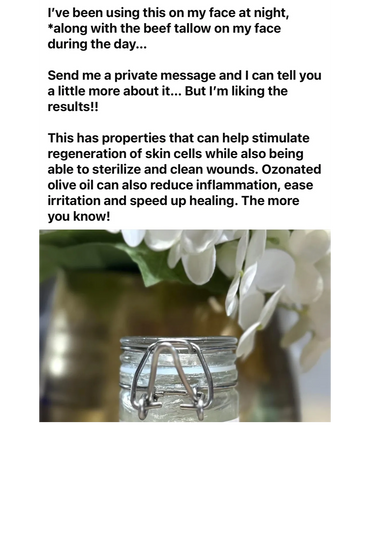 Ozone Oil has properties that regenerate skin cells and also is great for sterilizing wounds.