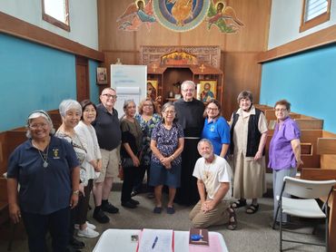 (left to right) Socorro, Bernadette, Maria, Jim,Toni, Candi Carolyn Fr. Chris, TOR. Joshua, Liz, Ben