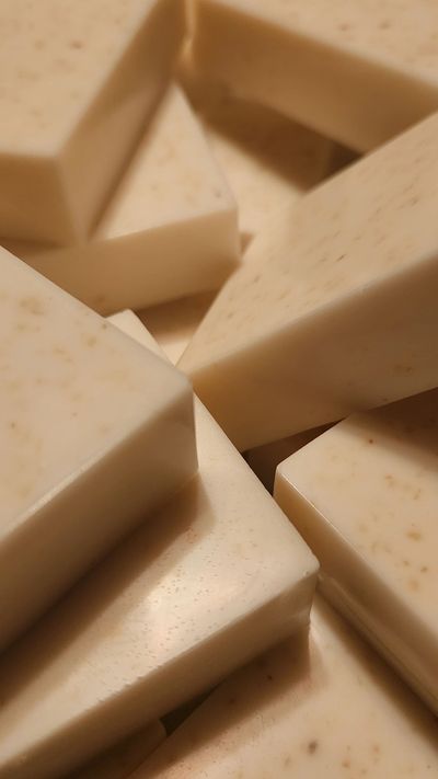 Close-up of beige rectangular soap bars.