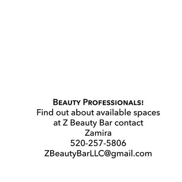 Information about available spaces at Z Beauty Bar for beauty professionals.