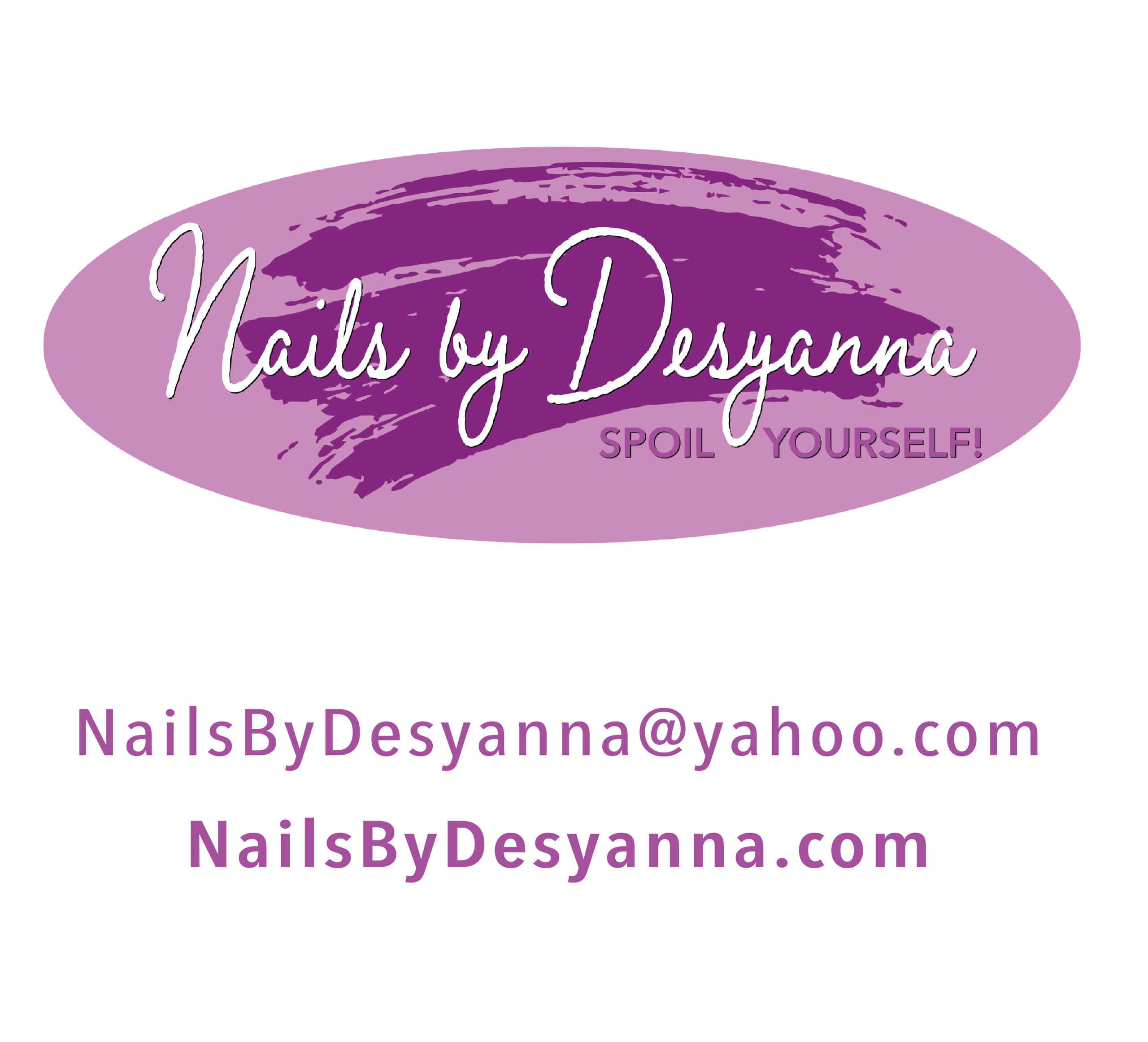 Logo for Nails by Desyanna with tagline and website URLs.