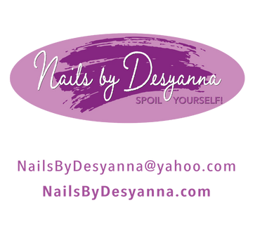 Logo for Nails by Desyanna with tagline and website URLs.